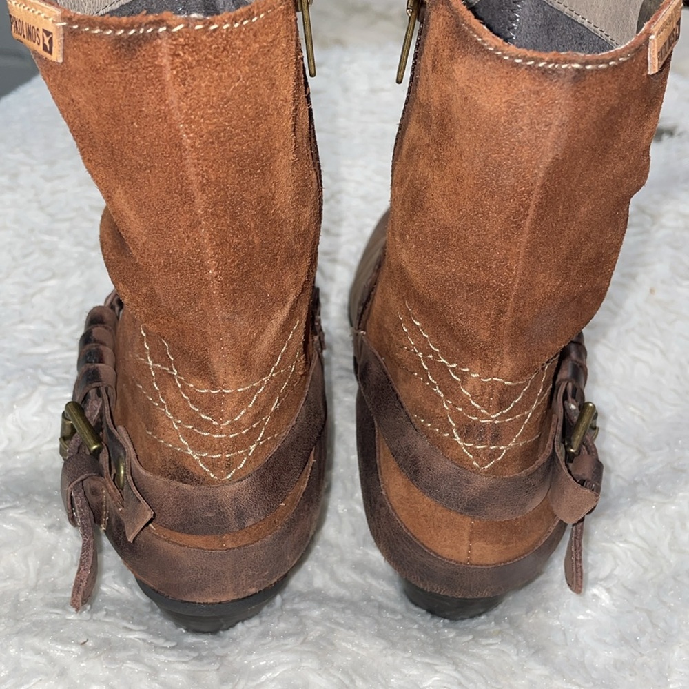 Pikolinos Women’s Brown Mid Calf Ankle Suede Leather Boots Buckles US 8-8.5 (39) - Picture 5 of 13